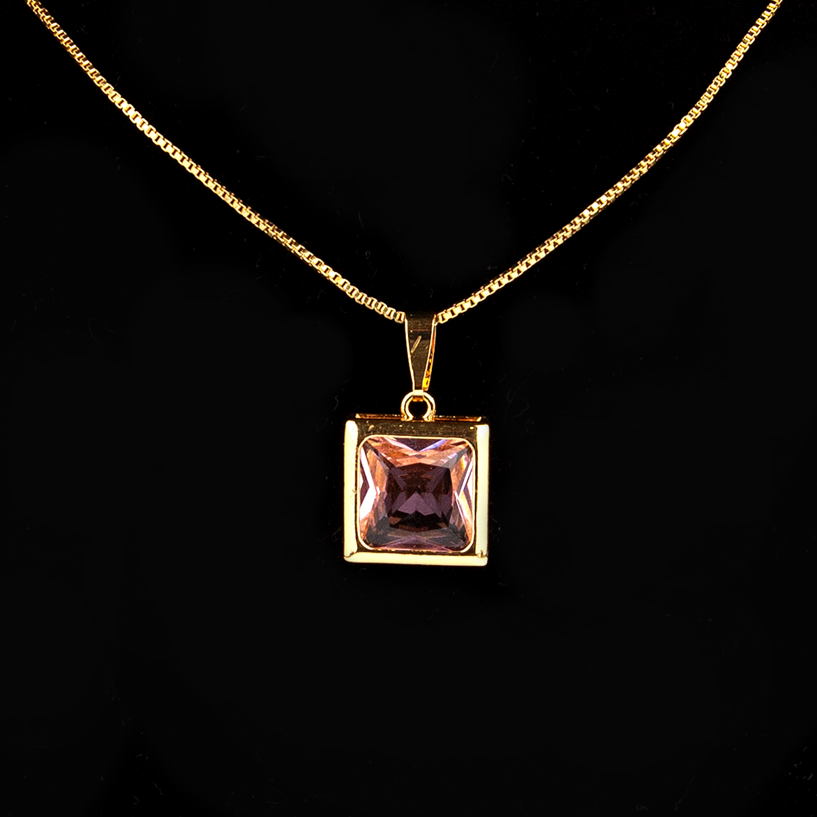 Square Minimalistic, Blush and Gold Necklace