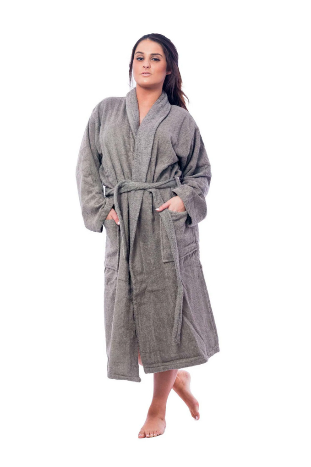 Women Grey long Bathrobe, terry, classic style