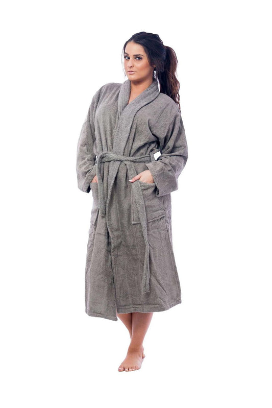 Women Grey long Bathrobe, terry, classic style